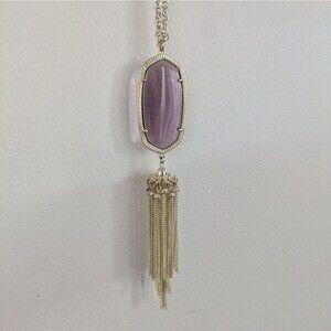 Kendra Scott Rayne Large Drop Necklace Gold Purple Grey Stone